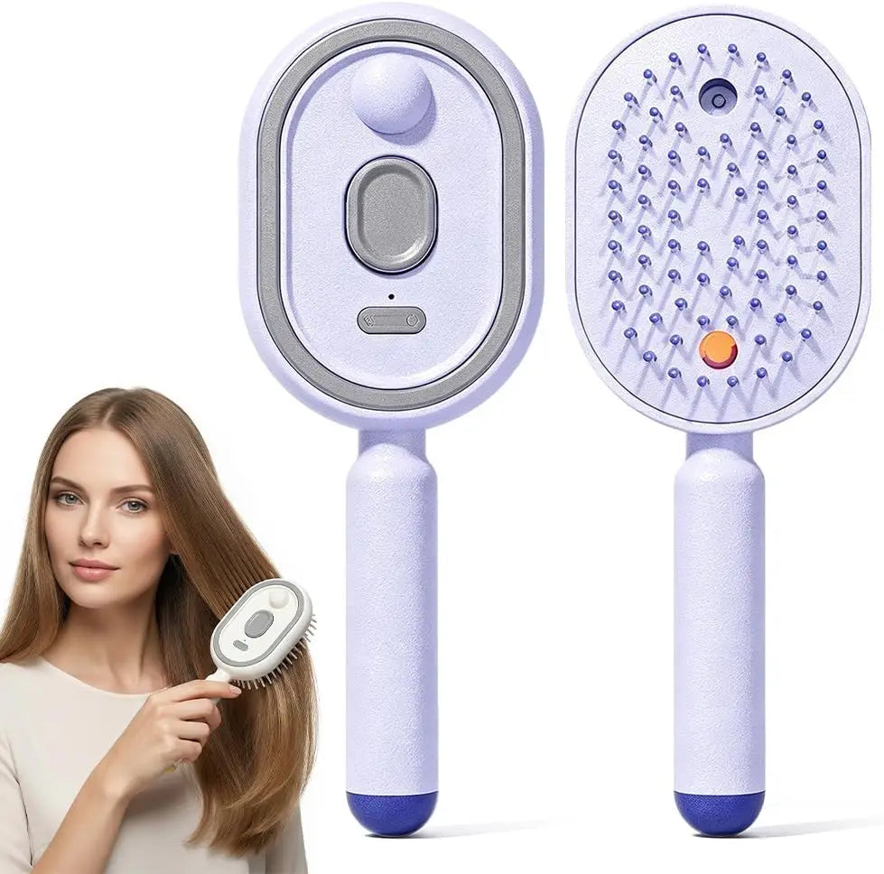 Electric Steam Brush, Rechargeable Detangling Steam Hair Straightener, Rechargeable Water Spray Hair Brush for Long Short Hairs Vue Purple