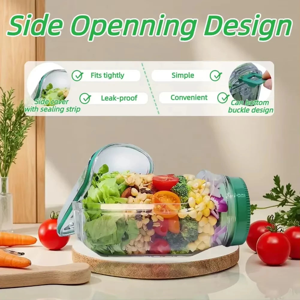 Leakproof Salad Box Portable Breakfast Fruit Storage Box Plastic Salad Container with Side-opening Cover For Picnic Home Office Vue Default Title