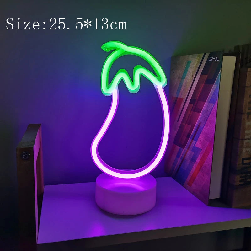 Neon Sign LED Rainbow shaped Neon Light Battery/USB Powered Colorful Neon Lamp with Holder Base Star Flamingo Nightlight Deco Vue eggplant