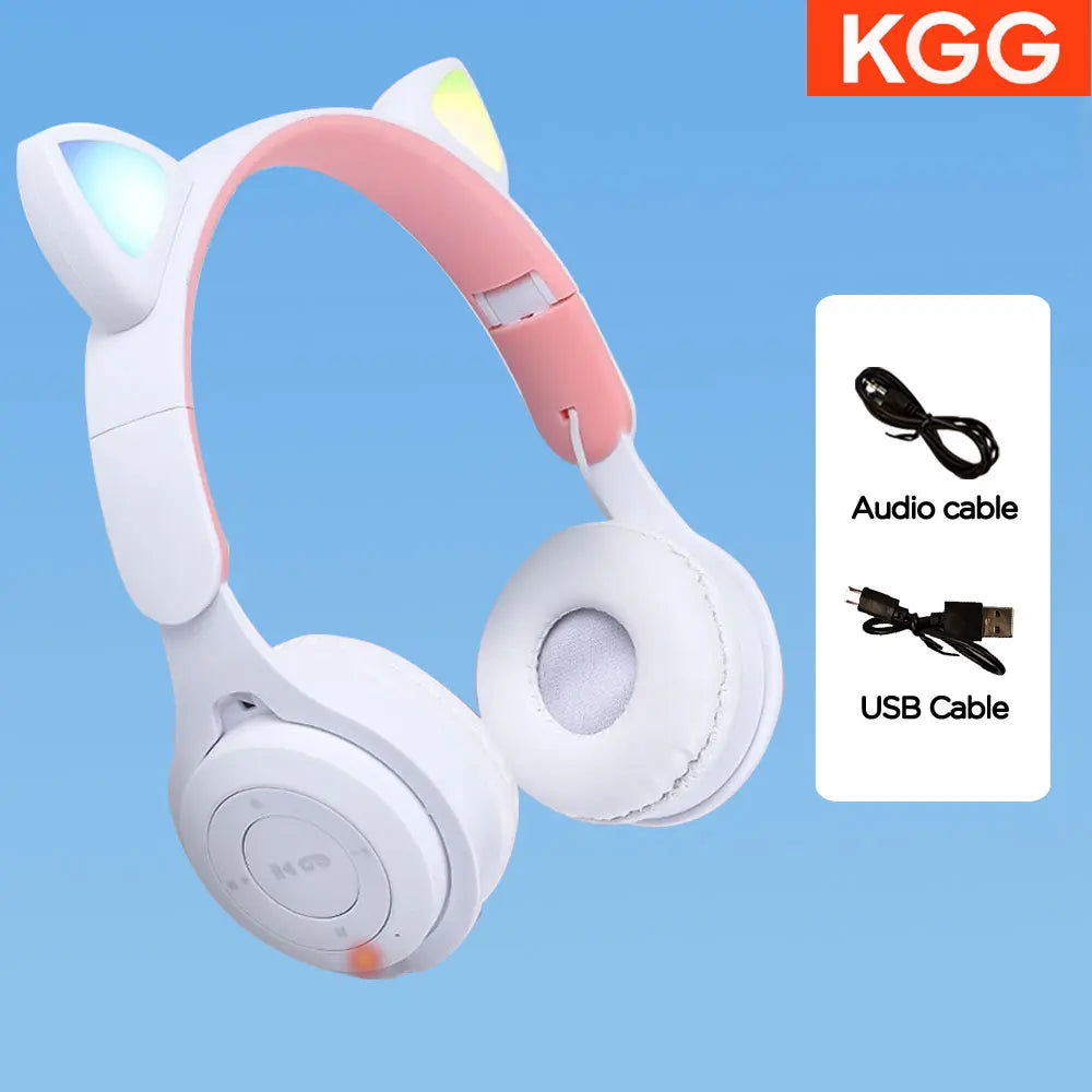 Cat Ears Headphones Flash Light Wireless With MIC Control LED Kid Stereo Cute Music Bluetooth Phone Headset Earphone Girls Gift Vue Type 2 No Box