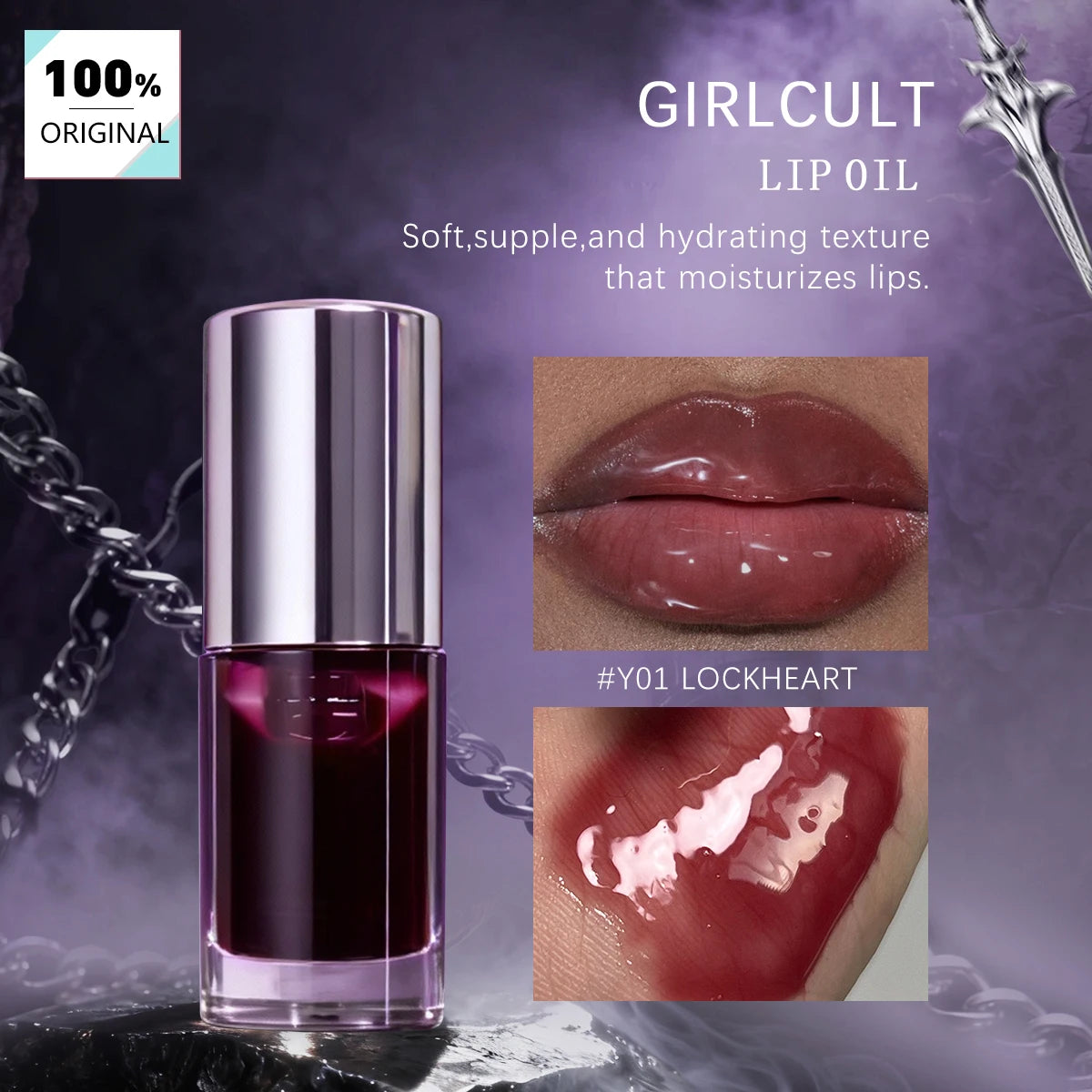 Girlcult Lip Oil Y01 Lockheart,Moisturizing&Non-Greasy,Glass Lip Effect,High-Shine Mirror Finish,Deep Lip Hydration,Light Makeup Vue