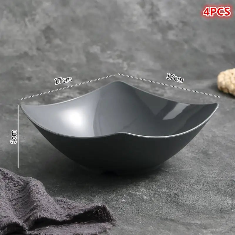 4 Pcs Plastic Salad Mixing Bowls Premium Quality Multipurpose Bowls For Fruit Vegetable Snacks Breakfast Restaurant Cafe〔CC11〕 Vue Gray
