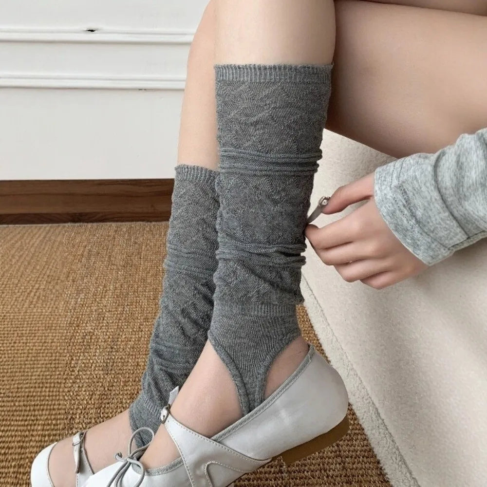 1 Pair Thin Knit Stirrup Slouch Socks Hollow Pattern Breathable Feel Vue