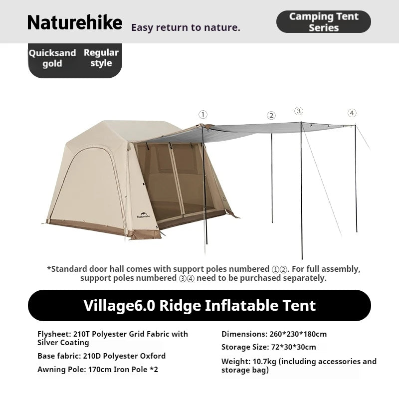 Naturehike Village 6 Inflatable Cabin Tent – 3/4 Person PU3000+ Inflatable Cabin Tent Vue Regular Model