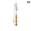 Long Handle Serving Spoon Fork Stainless Steel Gold Silver Bamboo