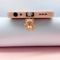 Cute Little Bear Phone Dust Plug Pendant for iPhone Samsung Xiaomi Type-C/iOS phone Interface Cell Dust Plug Accessories Vue Brown for type C