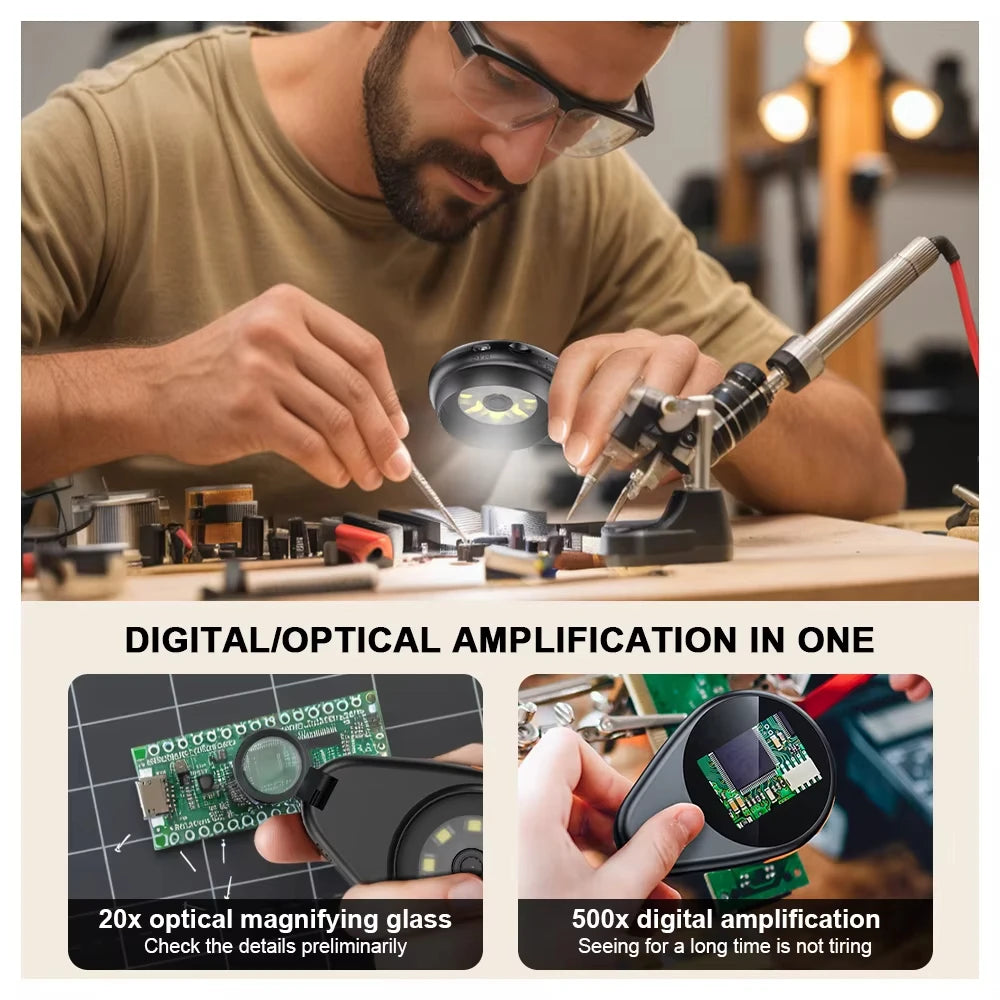 Auto Focus Digital Microscope 500X Magnification Portable Magnifying Glass 2MP Electronic Microscope for Jewellery Watch Repair Vue