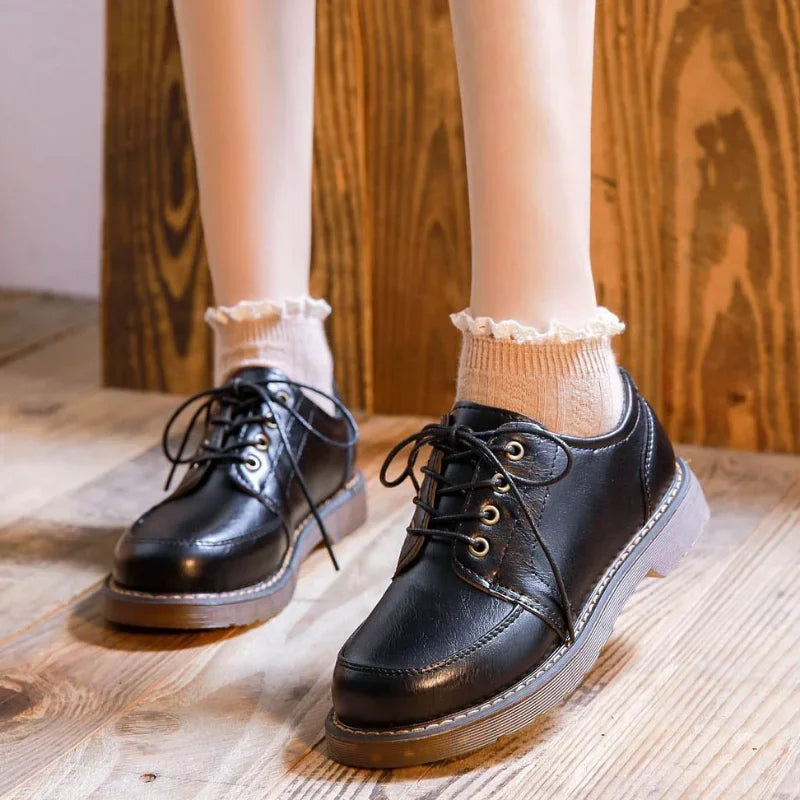 Women's Retro Lace-Up Oxford Shoes | Round Toe Low Heel Brown Women's Oxford Shoes Vue