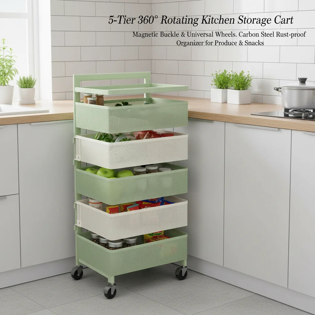 5-Tier Rotating Kitchen Storage Rack | 360° Swivel Baskets Rotating Storage Rack Vue