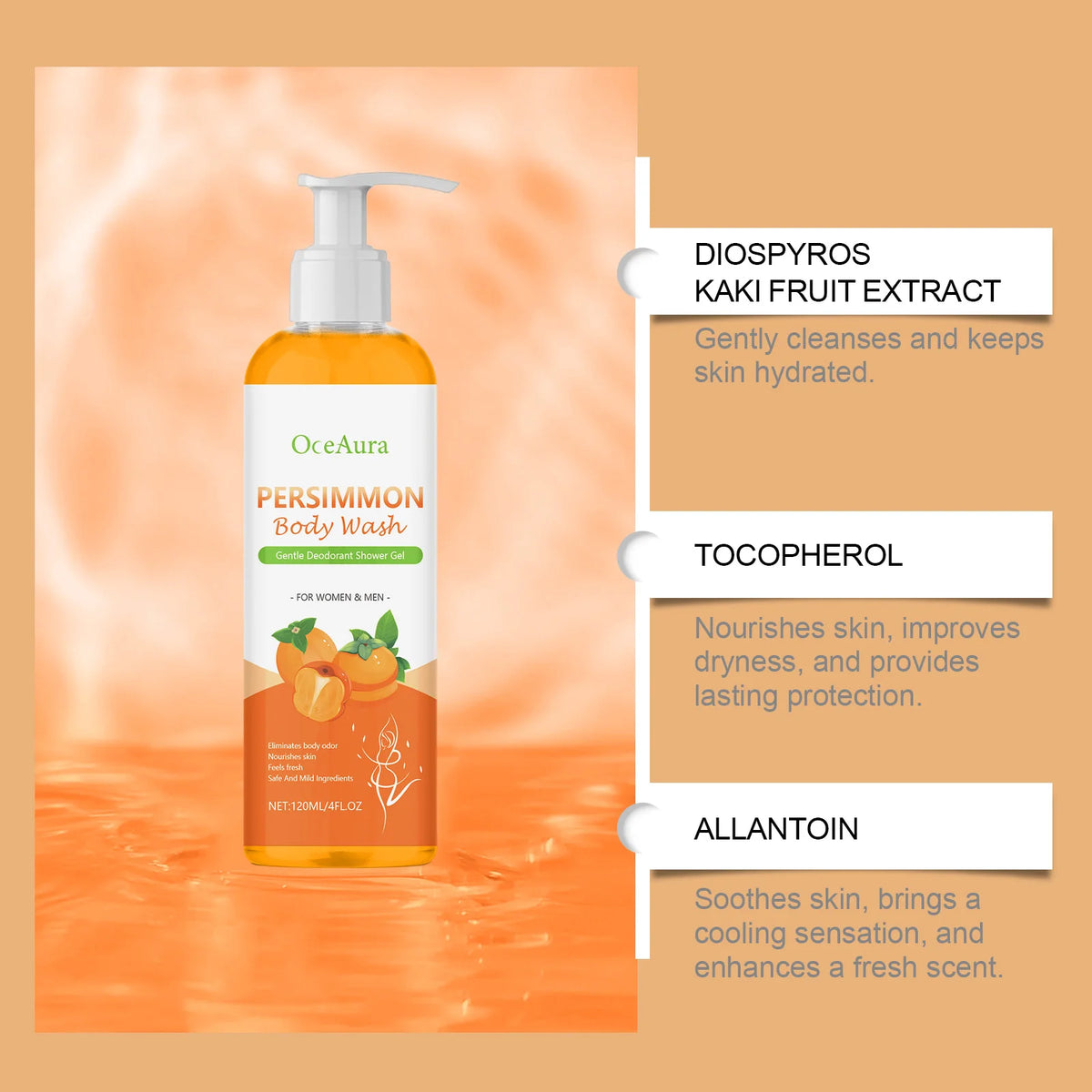 Persimmon Body Wash - A Gentle Body Wash for Mild Cleansing, Refreshing, Moisturizing, Hydrating and Nourishing the Skin Vue