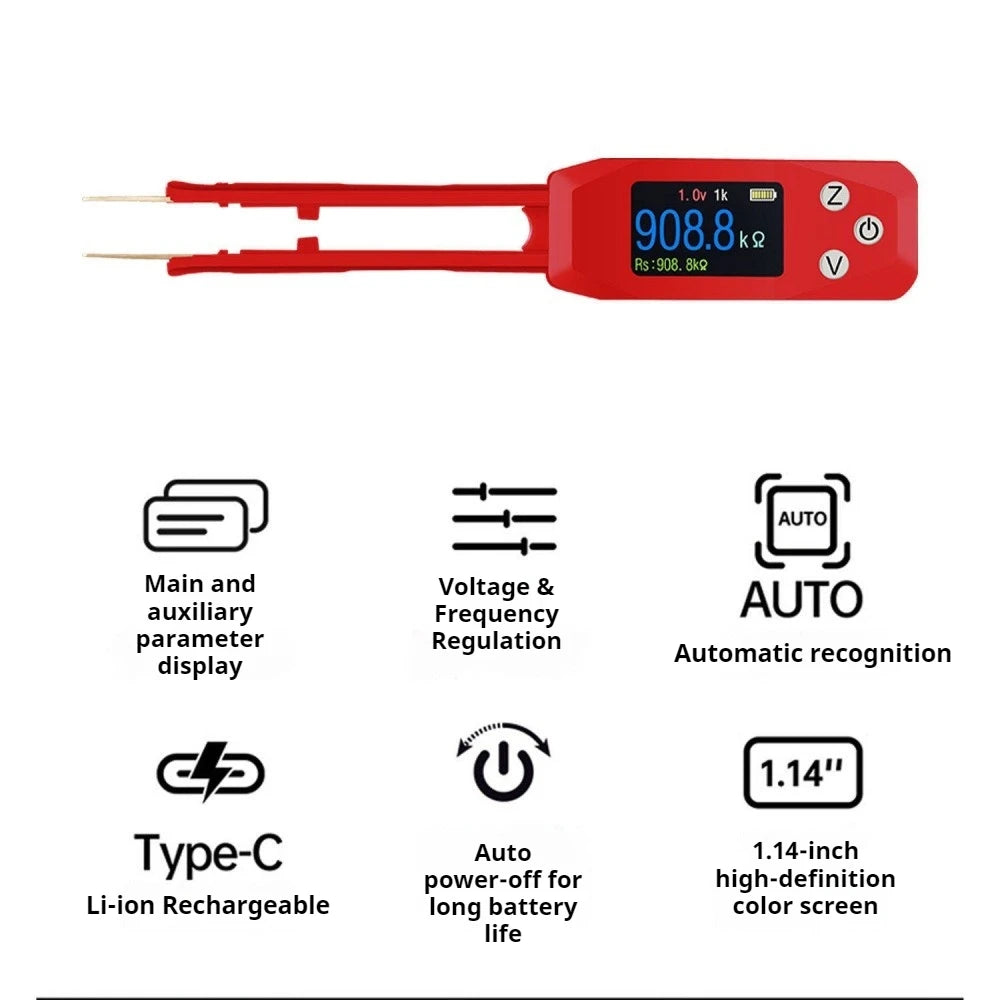 Smart Digital Tweezer LCR Bridge Tester 1mΩ-20MΩ 1pF-10mF 0.5uH-2H 1.14" Screen Type-C Rechargeable Multimeter for Component Vue