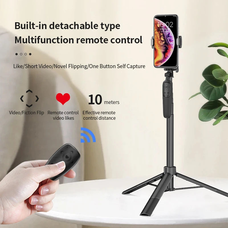 1.6m Wireless Selfie Stick Tripod Stand Foldable Monopod Light For Smartphones Balance Steady Shooting Live Vue