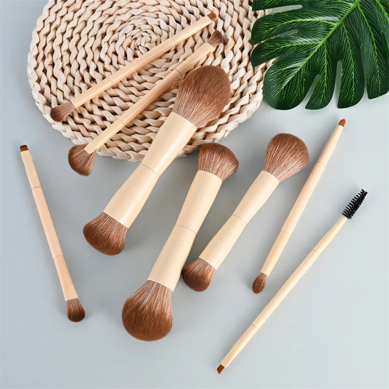 8Pcs Double Ended Makeup Brushes Set Cosmetic Brush Powder Blush Foundation Eyeshadow Eyebrow Brush Face & Eye Makeup Brush Kit Vue