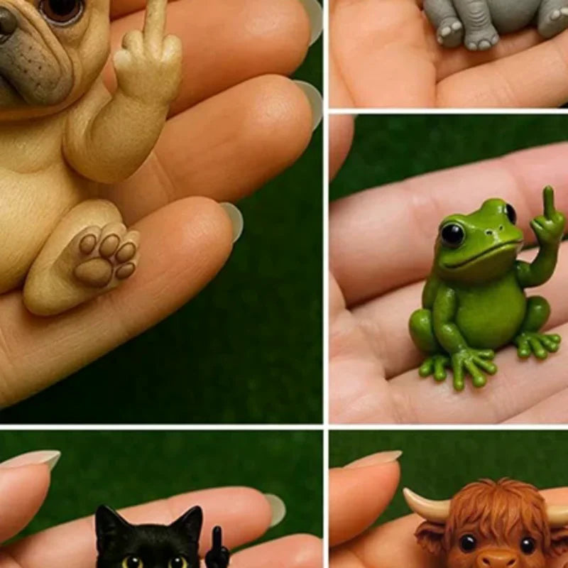 Hilarious Resin Middle Finger Animal Figurine Highland Cattle Frog