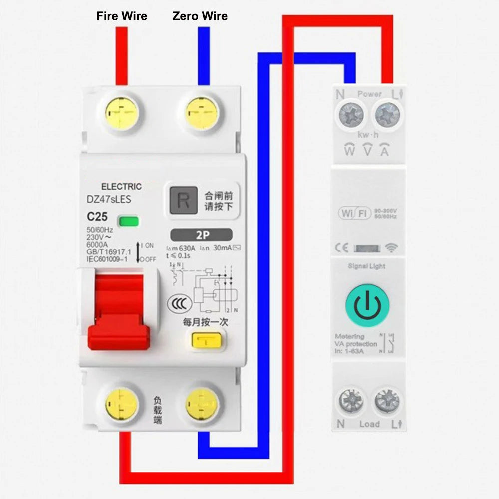 Tuya WiFi Smart Switch Circuit Breaker Metering 1P 63A DIN Rail Power Metering Energy Monitor Remote Control Switch Smart Home Vue