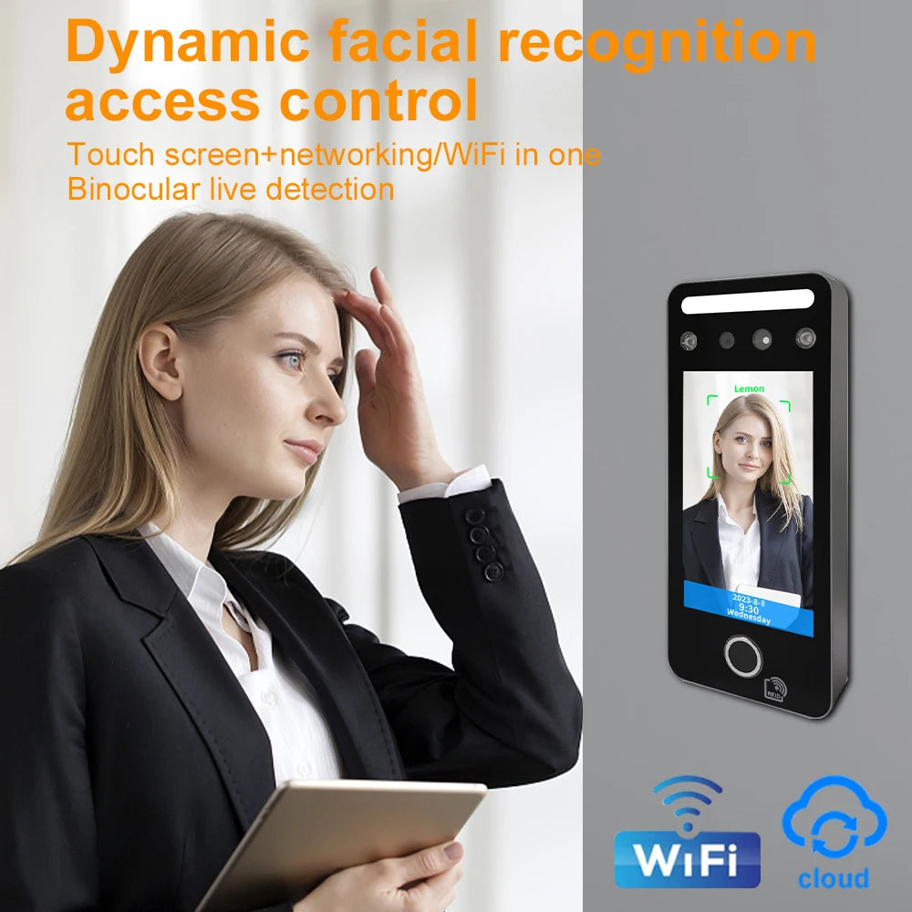 Access Control System WIFI TCP Fingerprint Recognition Dynamic Face Biometric RFID Attendance Machine 5 Inch Full View HD Screen Vue