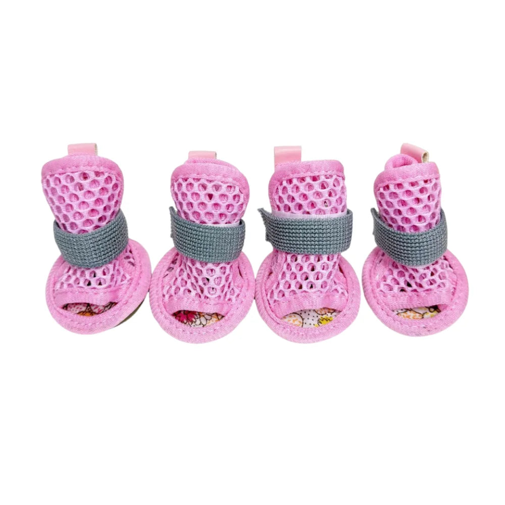 4Pcs/Set Non-Slip Su Dog Shoes Adjustable Soft Breathable Pet Sandals Soft Sole Comfortable Mesh Foot Covers Dogs Accessories Vue Pink 5