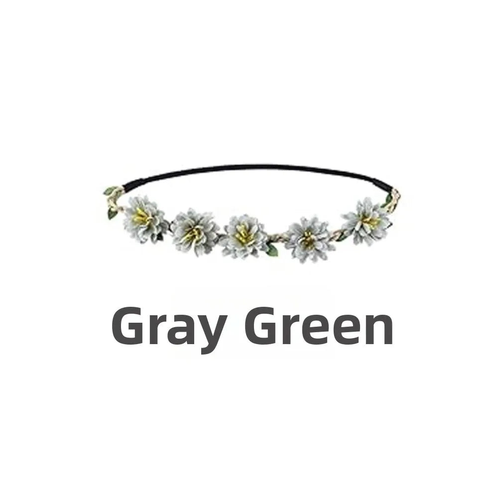 Pink Rose Floral Wreath Crown Hand Woven Vintage Elegant Flower Crown Adjustable Ribbon Silk Flower Hair Loop for Bridal Wedding Vue Green