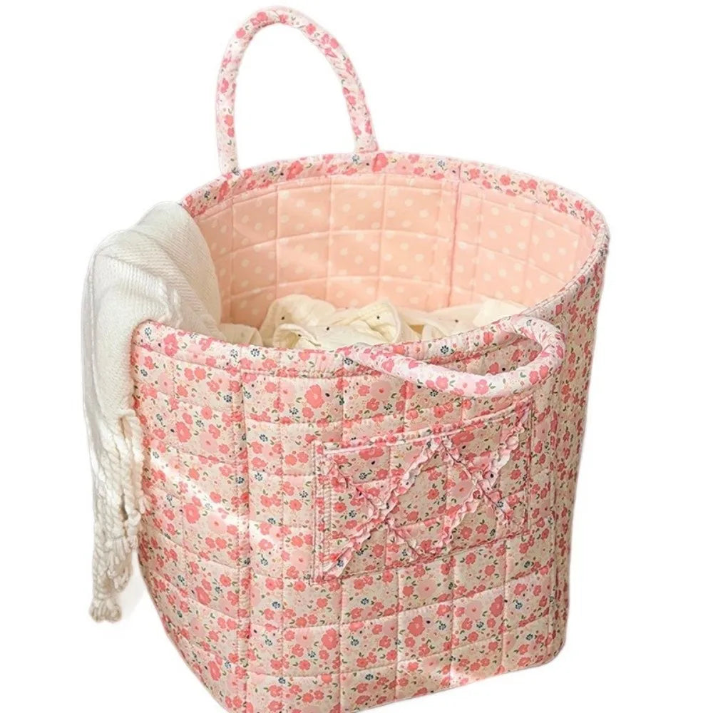 Large Capacity Laundry Storage Basket Folding Easy Carry Handles Dirty Clothes Basket Hand-held Floral Design Vue