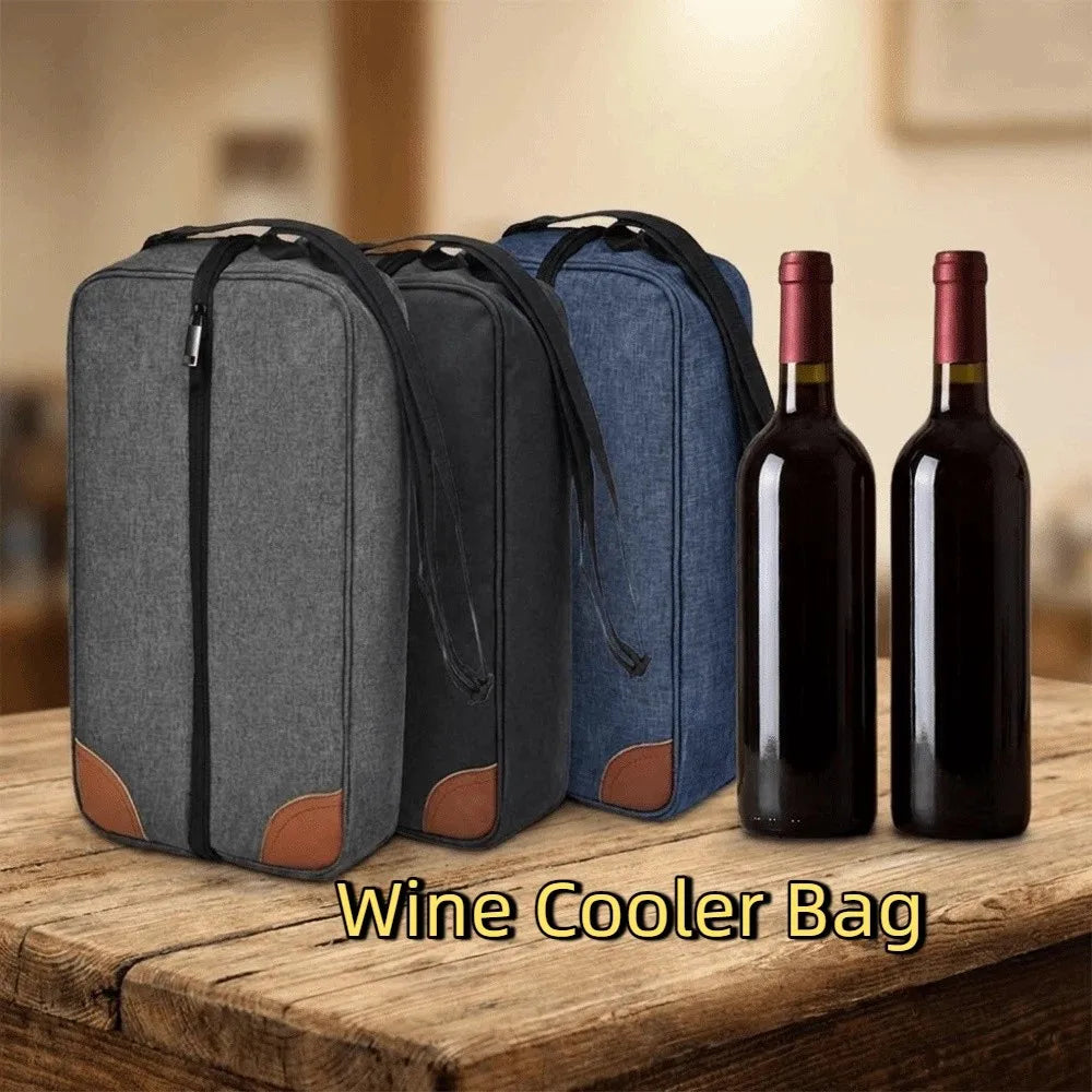 Portable Large Capacity Wine Cooler Bag Protective with Handle Wine Bottle Carrier Holds 2 Bottles Liquor Bottle Carrier Picnic Vue