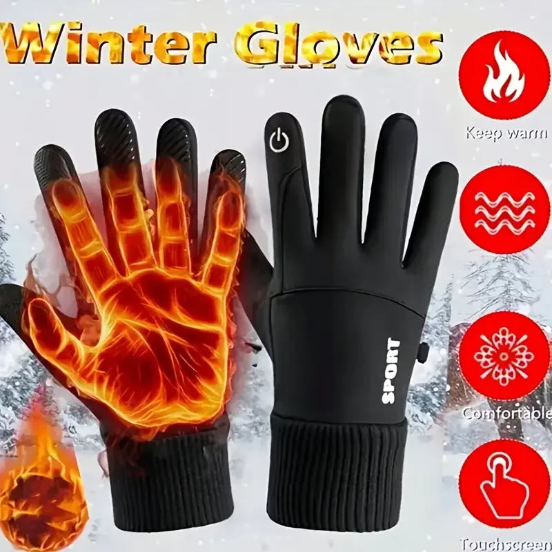 Fleece Lined Winter Thermal Gloves Waterproof Windproof Full Finger Touchscreen Gloves Outdoor Sports Cycling Motorcycle Warm Vue