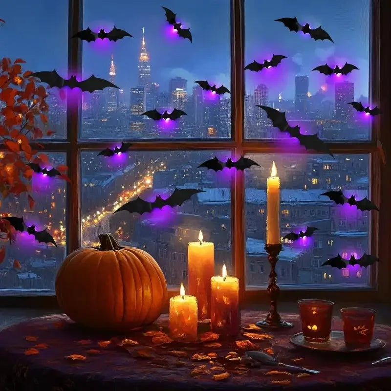 LED Halloween 3D Spider and Bat Wall Sticker Spooky Window Party Decoration Haunted House Atmosphere Lights Home Decor Vue