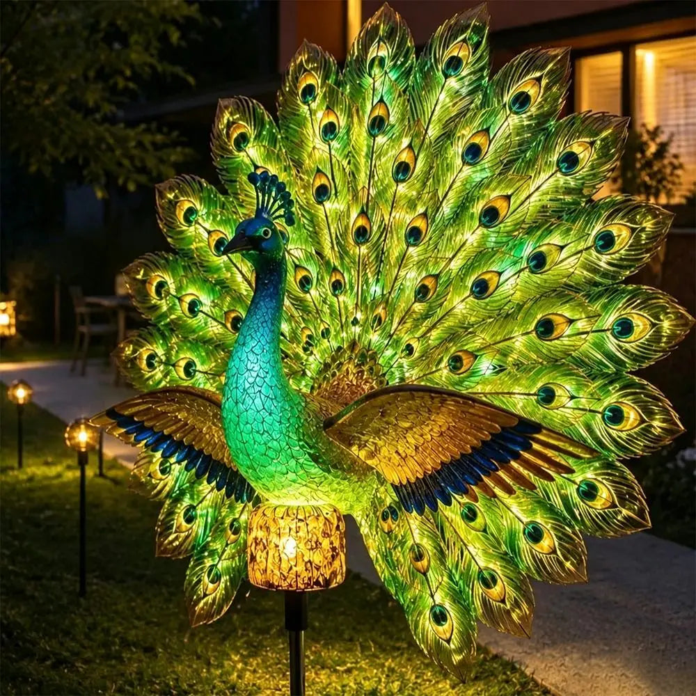 Waterproof Solar Garden Lights Resin Outdoor Statue Peacock Solar Stake Light Energy Saving Landscape LED Lights Vue
