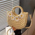 Handwoven Straw Shoulder Bag For Women Rattan Half-Moon Beach Handbag Aesthetic Summer Hollow Out Crossbody Bag Female Vue beige