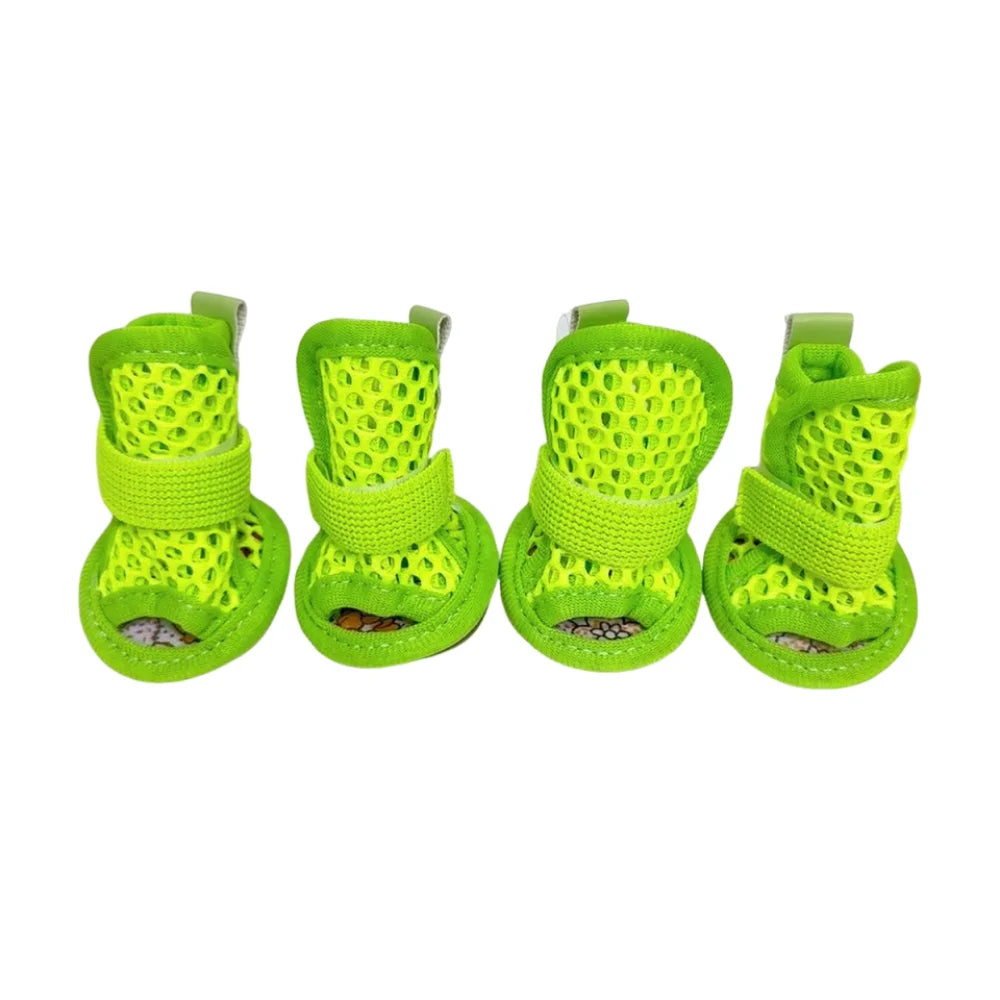 4Pcs/Set Non-Slip Su Dog Shoes Adjustable Soft Breathable Pet Sandals Soft Sole Comfortable Mesh Foot Covers Dogs Accessories Vue Green 4