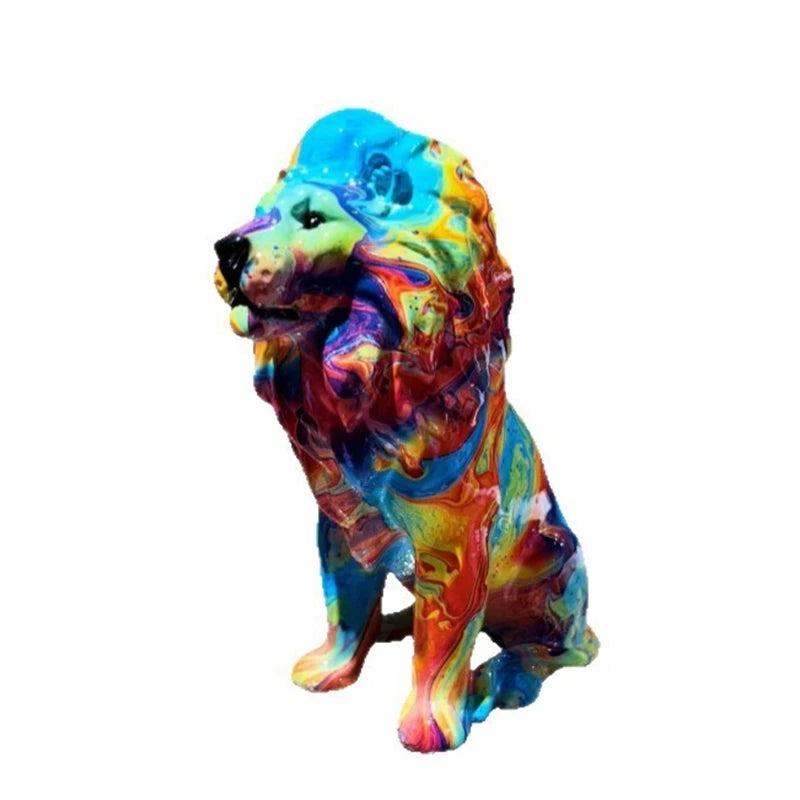 Colorful Resin Lion Statue Decorative Figurine For Home Office Desk Living Room Entryway Tabletop Elegant Gift For Women Couples Vue