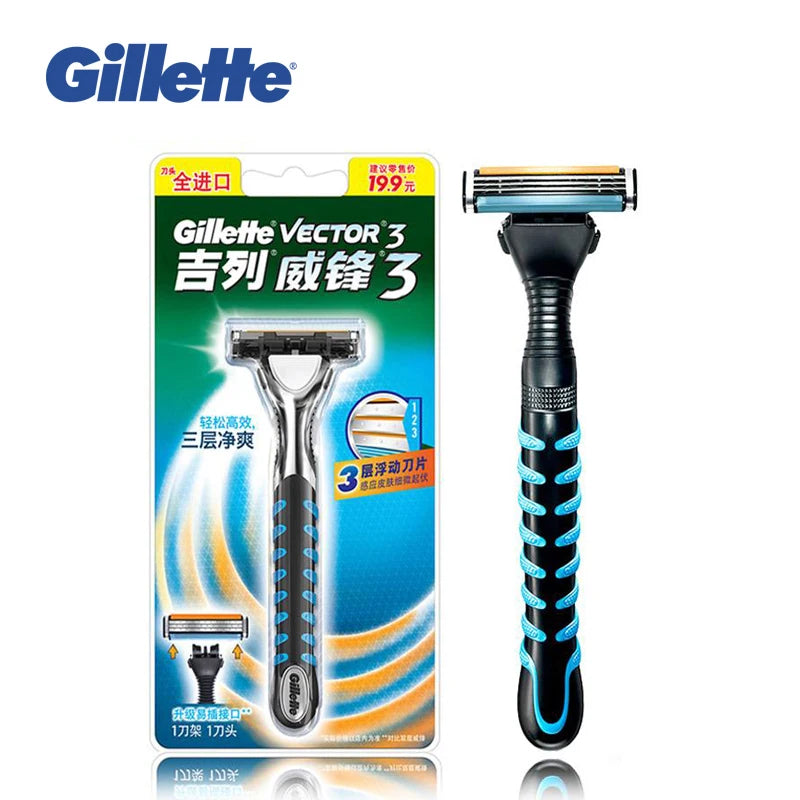 Gillette Vector 3 Razor Shaving Blades Safety Razors Men's Beard Hair Removal Ultra Thin 3 Layer Sharp Shaver Replace Refills Vue