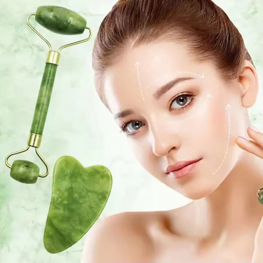 Natural Rose Jade Roller Face Massage Gua Sha Board Jade Massager Body Facial Eye Scraping Acupuncture Face Lift Vue