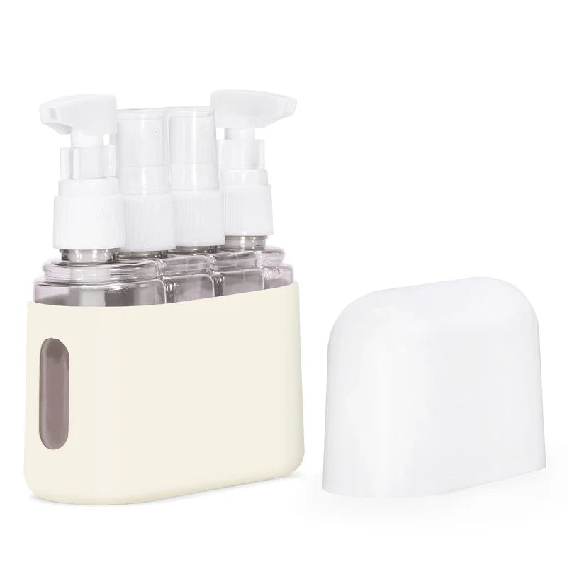 Leak-Proof Silicone Travel Bottle Set TSA Approved Toiletry Containers for Shampoo/Conditioner/Lotion - Gym & Camping Organizer Vue 4in1-Light beige