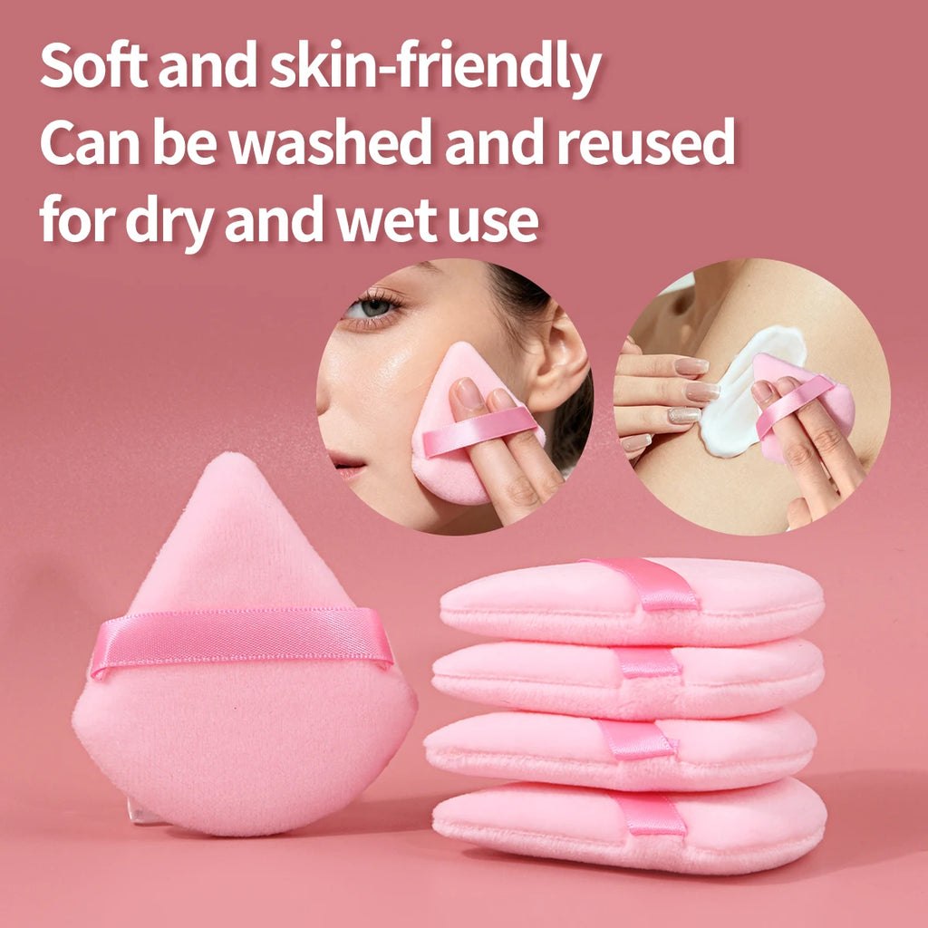 5Pcs Triangle Velvet Makeup Puff Pink Wedge Shape Makeup Sponge Puffs With Strap Soft Foundation Setting Powder Applicator For F Vue
