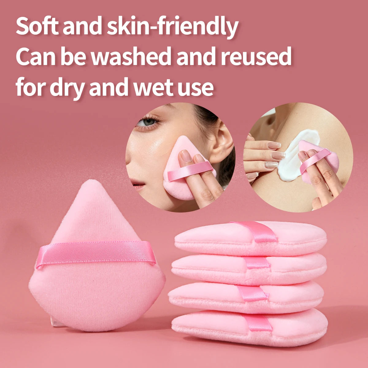 5Pcs Triangle Velvet Makeup Puff Pink Wedge Shape Makeup Sponge Puffs With Strap Soft Foundation Setting Powder Applicator For F Vue