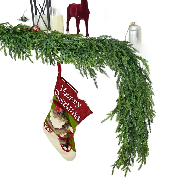 ABKW-Real Touch Soft Drapey Bendable 5 Ft Christmas Cedar Garland For Staircase Lifelike Faux Xmas For Decoration Vue Green