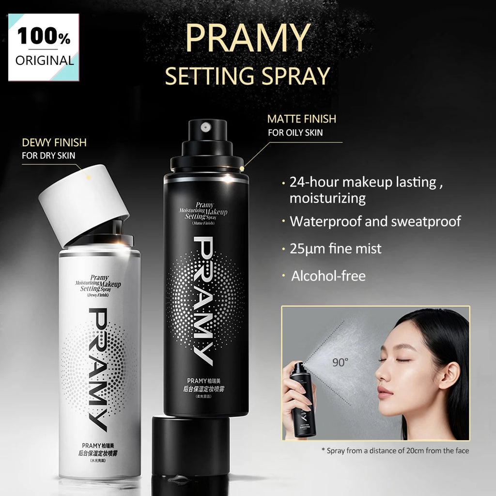 PRAMY Setting Spray FINISH,Fine Mist Texture,Refreshing&Non-Sticky,Long-Lasting Makeup Lock,Hydrating&Soothing,Gentle Formula Vue