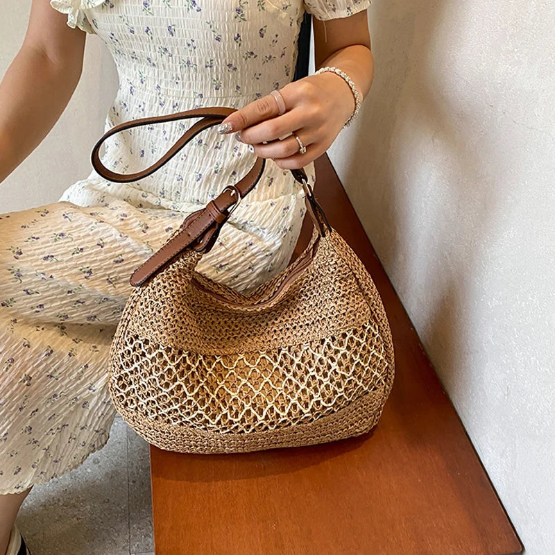 Summer Straw Weaving Shoulder Bag Large Capacity Crochet Beach