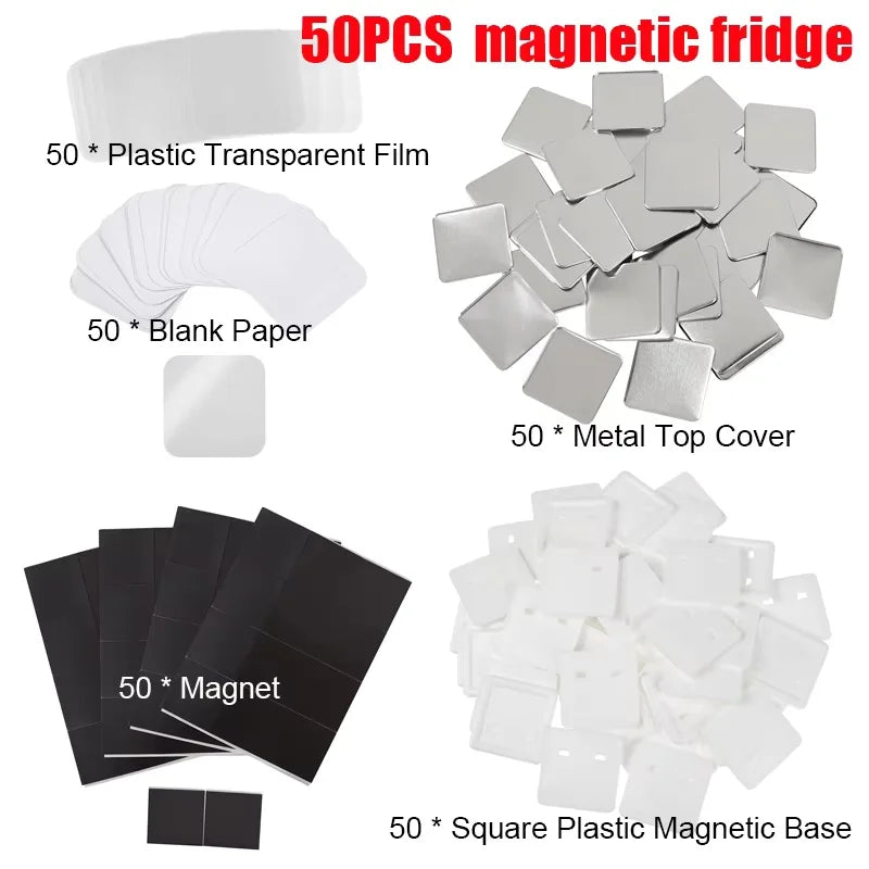 50/100PCS Square DIY Blank Pin Button Badge 50x50mm Refrigerator Magnets Badge Button Making Parts Punch Press Machine Supplies Vue 50PCS Magnet Part