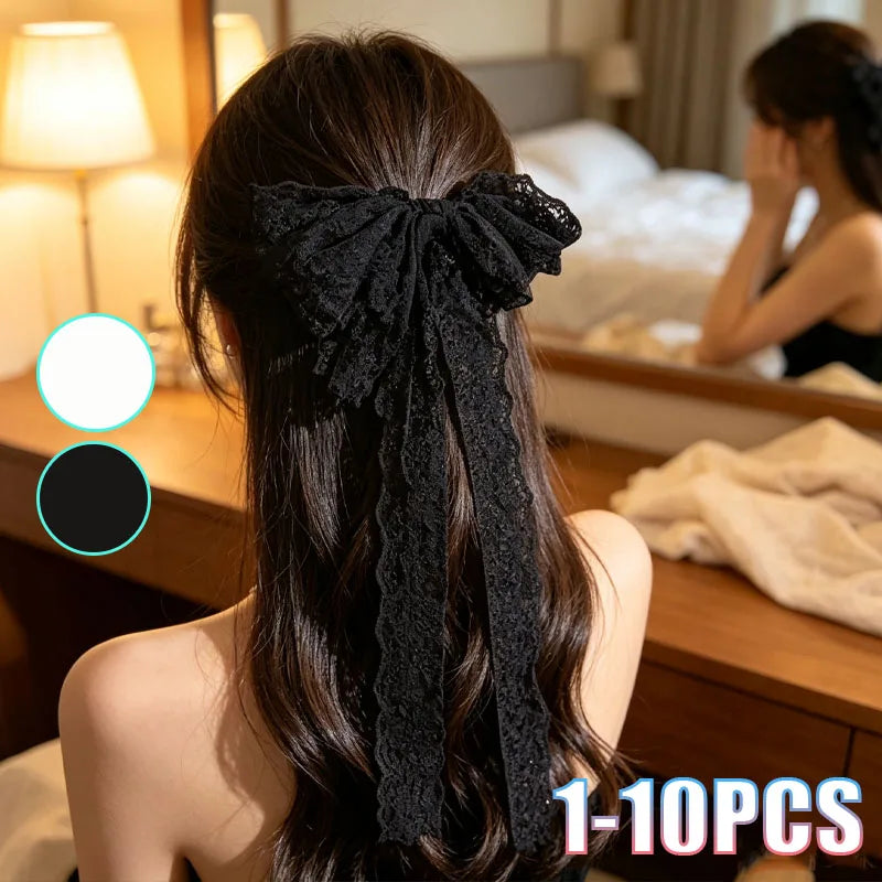 1-10PCS Lace Bow Ribbon Hair Claw for Women Elegant Vintage Barrette High End Hair Accessory for Party Wedding Daily Wear Vue