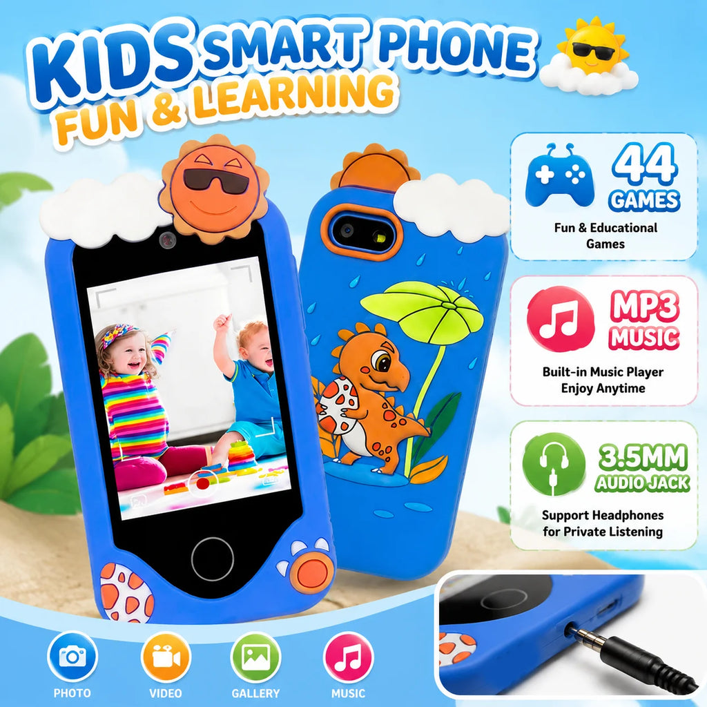 Kids Smart Phone Toy Touch Screen Dual Camera,40+ Educational Games Parental Lock MP3 Music Learning Toys Phone Boys Girls Gifts Vue