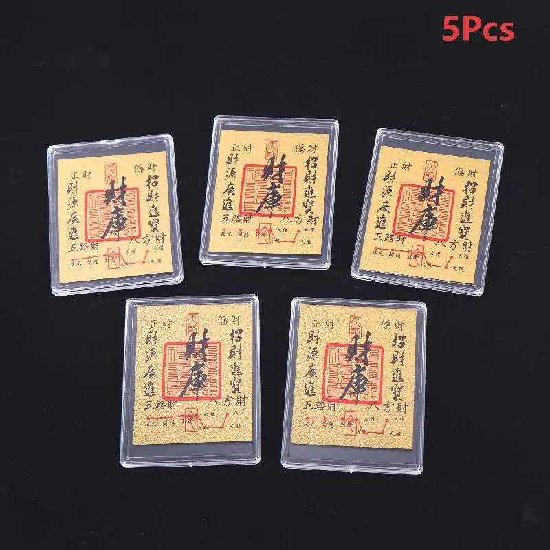 5Pcs Chinese Lucky Fake Gold Foil Card Feng Shui Wealth Luck Card For Wallet Phone Stickers Decor Lucky Gifts For Friends Family Vue A4
