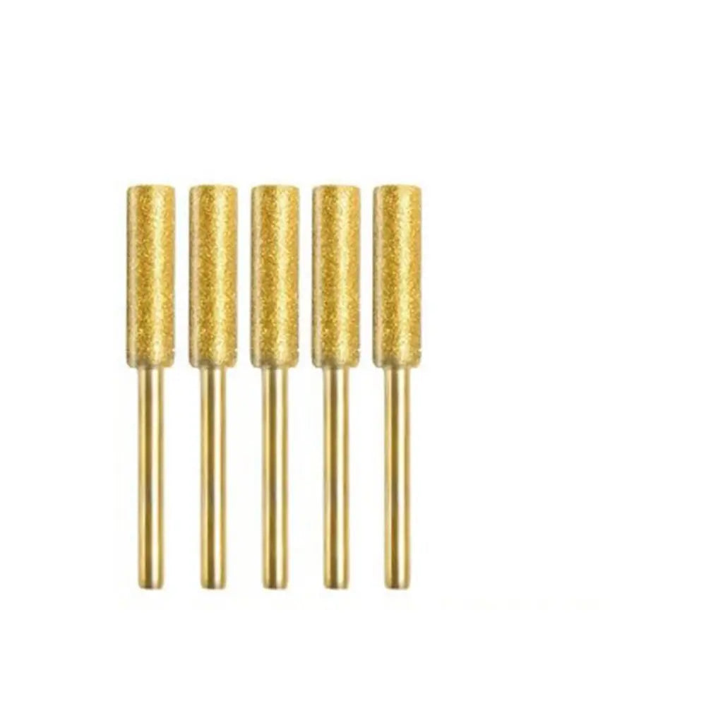 5pcs 4/4.8/5.5mm Diamond Coated Chainsaw Sharpener Stone Polishing Cylindrical Burr Chainsaw File Gold Silver Saw Sharpening Vue gold-4.8mm