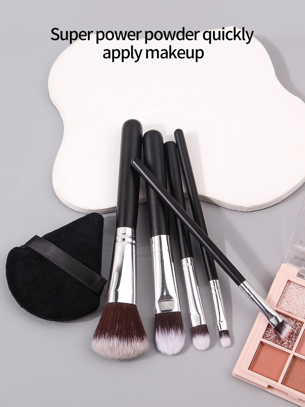 9PCS Makeup brush set, loose powder brush, eyeshadow brush, makeup set brush + non-sticking powder sponge egg powder puff Vue