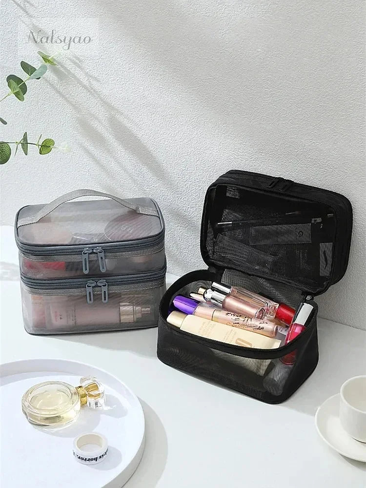 Double-Layer Handheld Mesh Storage Bag Dual Openings Large Capacity Soft Transparent Deformation Resistant Vue