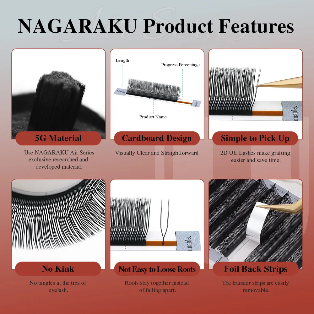 NAGARAKU U Shape YY 2D UU Soft Light Natural Eyelash Extensions Parallel Makeup Supplies Vue