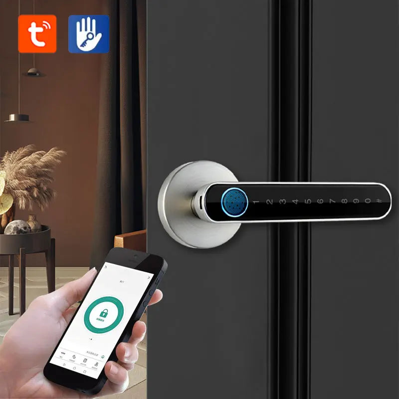 Smart Door Handle Fingerprint Password Digital Lock Tuya App Keyless Entry for Doors Smart Electronic Lock Vue