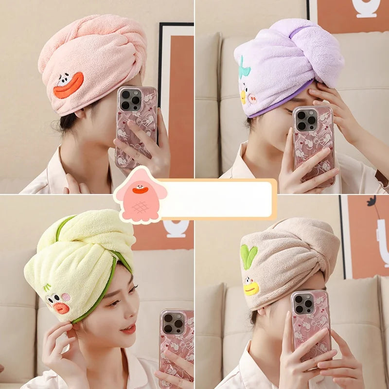 1 Cartoon-Style Cute Coral Fleece Triangular Hair Drying Cap, Available in Four Colors (Yellow, Purple, Light Brown, Pink), Abso Vue