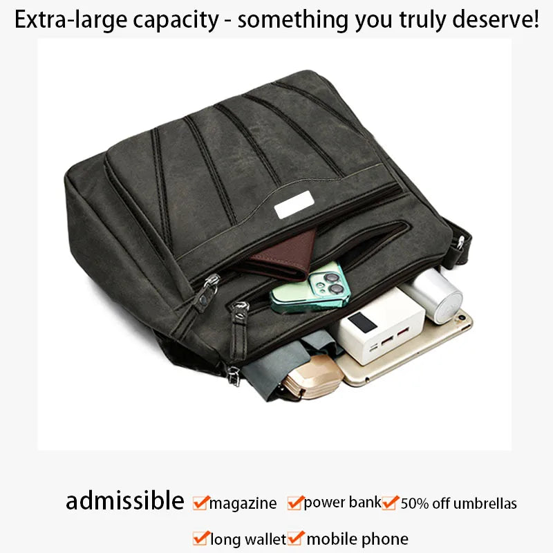 Convenient Multi-pocket Denim Shoulder Bag Smooth Metal Zippers