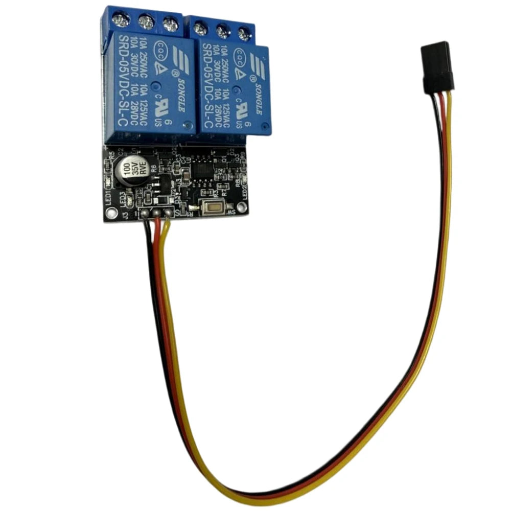 2 Channel RC Relay Electronic Switch 3 Working Modes PWM Controller 900-2100us Signal DC10A 30VDC/250VAC for RC Receiver Control Vue